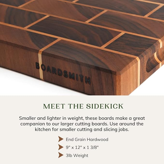 The Boardsmith Brick Pattern Sidekick End Grain Cutting Board – Walnut Bricks and Hard Maple Mortar Wood Cutting Board for Kitchen - Kitchen Cutting Board - Wooden Cutting Board
