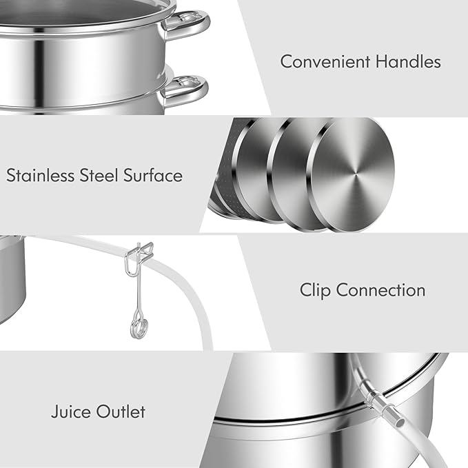 Giantex 11 Quart Juice Steamer Fruit Vegetables Juicer Steamers w/Tempered Glass Lid, Hose, Clamp, Loop Handles Stainless Steel Steam Juicer Multipots Kitchen Cookware for Making Juice, Jelly, Pasta