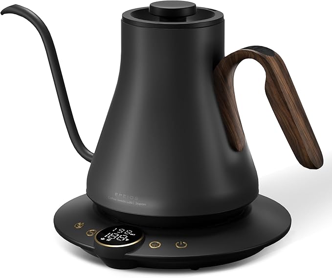 Gooseneck Electric Kettle with Precise ±1℉ Temperature Control, Wood-Accented Handle, Stainless Steel Interior, Quick Heating Pour Over Kettle for Coffee & Tea, 0.9L, Matte Grey