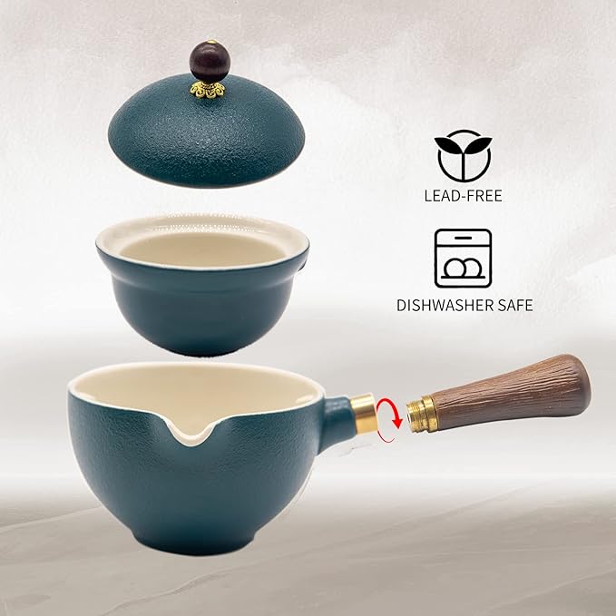 LURRIER Porcelain Chinese Gongfu Tea Set,Portable Teapot Set with 360 Rotation Tea maker and Infuser,Portable All in One Gift Bag for Travel,Home,Gifting,Outdoor and Office (Green)