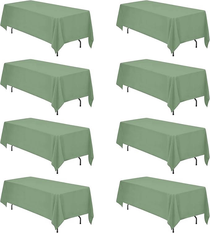 BRILLMAX 8 Pack Sage Green Tablecloths 70 x 120 Inch for 6ft & 8ft Rectangle Tables - 150 GSM Polyester Fabric, Universal Fit, Water, Stain & Wrinkle Resistant Cloth Cover for Wedding Banquet