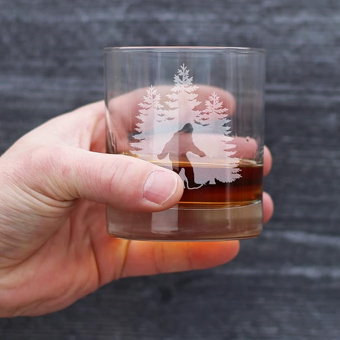 Bevvee Bigfoot Whiskey Rocks Glass - Funny Bigfoot Gifts for Sasquatch Enthusiasts - 10.25 Oz Rocks Glasses