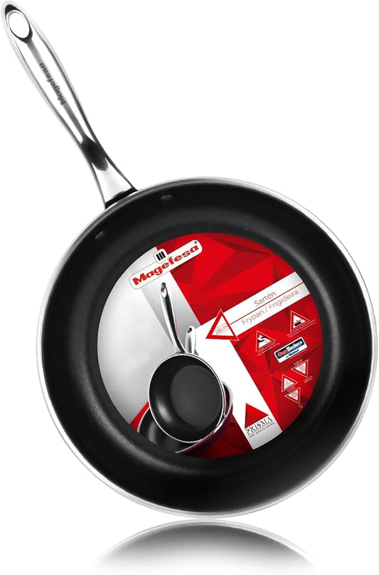 Magefesa Prisma 9.4-Inch Frying Pan, 18/10 Stainless Steel, Triple-Layer Nonstick, Works on All Stovetops Including Induction, Oven Safe to 392°F, Dishwasher Safe, Durable Skillet