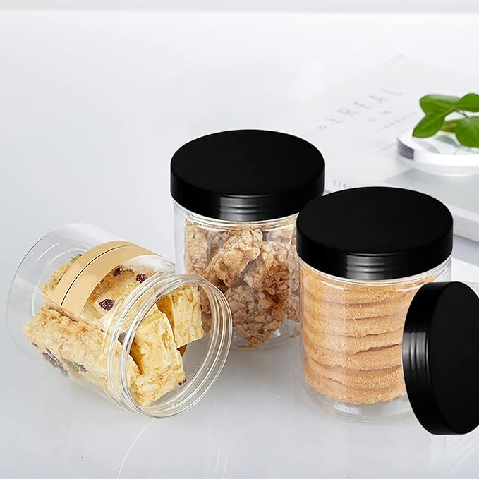 Lainrrew 8 Pcs 14oz Plastic Jars with Lids, Clear Plastic Slime Containers Plastic Round Storage Jars Container Wide Opening Storage Jars for Kitchen, Home, Crafts Storage