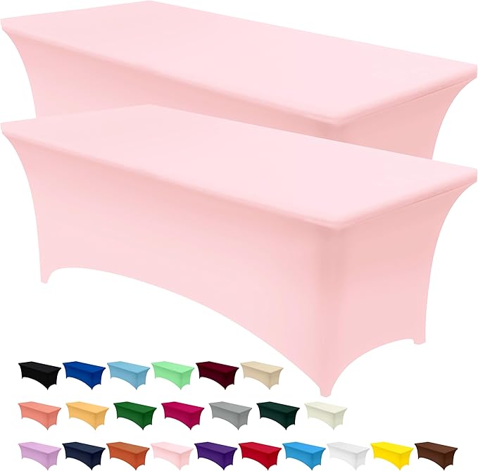 Utopia Kitchen Spandex Tablecloth 2 Pack [8FT, Pink] Tight, Fitted, Washable and Wrinkle Resistant Stretch Table Cloth Rectangle Cover for Trade Show, Weddings & Parties [96Lx30Wx30H Inch]
