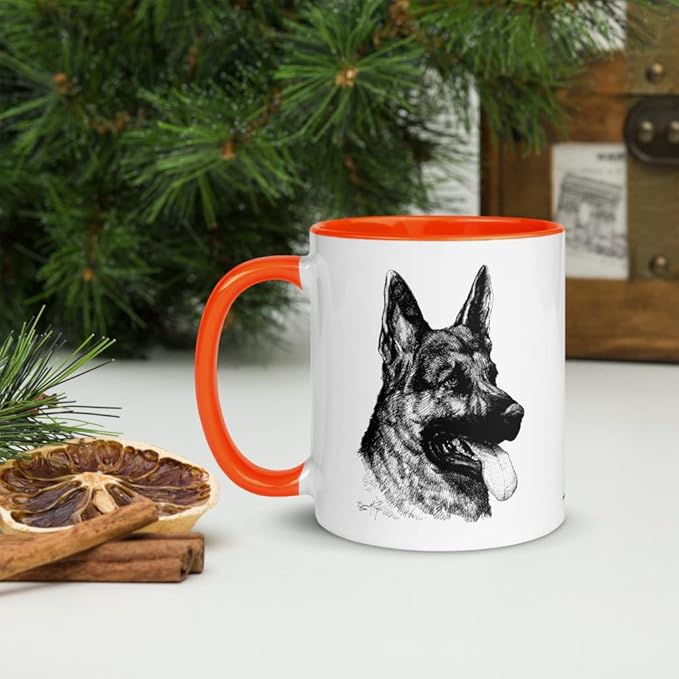 German Shepherd B&W 11oz Ceramic Mug with Color Inside