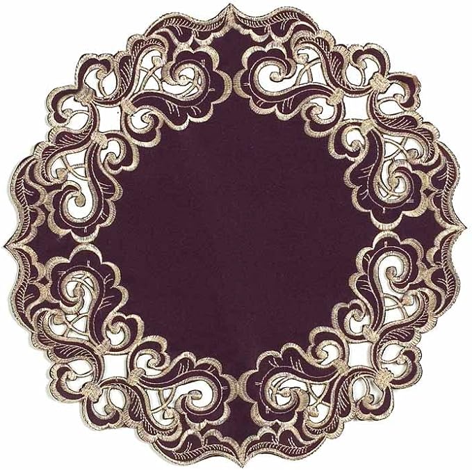 Decozen Set of 12 Doilies for Table, Lace Doilies - Rustic, Crochet, Farmhouse, Kitchen, Dining Table Centerpiece Decor - Round Christmas Placemats for Home 15 inch Gold Plum, The Granada Collection