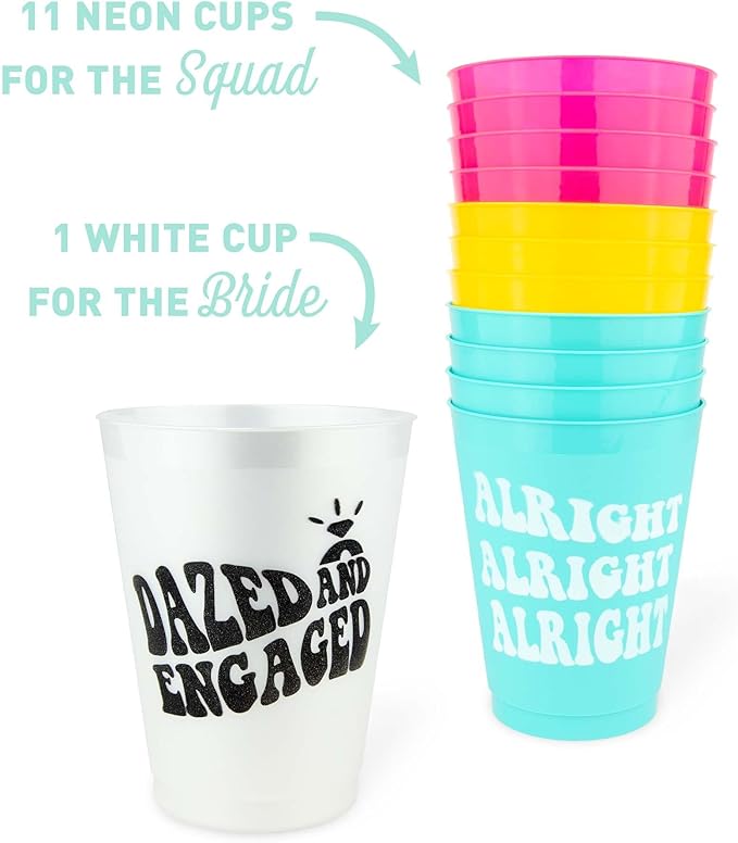 Stag & Hen Dazed & Engaged Bachelorette Party Cups - 12 Pack, 16 oz Cups | Custom Personalized Drinkware for Groovy Disco Retro Theme Bridal Shower, Engagement Party | Bridesmaids Gifts, Favors, Decor