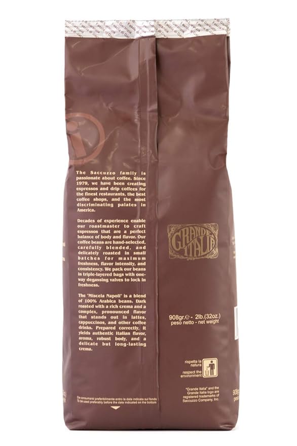 Grande Italia Espresso; Small Batch Artisan Roasted Miscela Napoli, 2 Lbs. (Pack of 2)