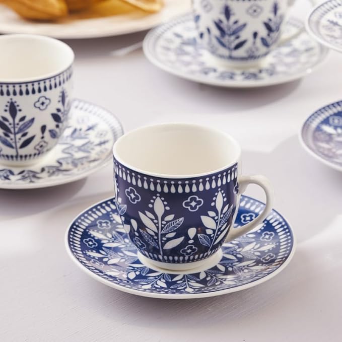 KARACA Peyker Turkish Coffee Cup Set for 6 People - 12 Piece Cups with Saucers - Small Bone China Espresso Set - Ideal for Serving Greek, Arabic Coffee (2.8 fl oz)