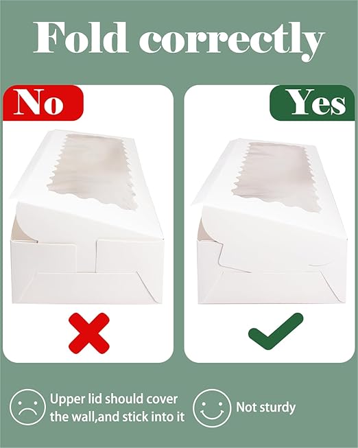 qiqee 50 Packs White Cookie Box with Window 12x5.5x2.5 Inch Two Uses Pastry Biscuit Bakery Box For Packaging