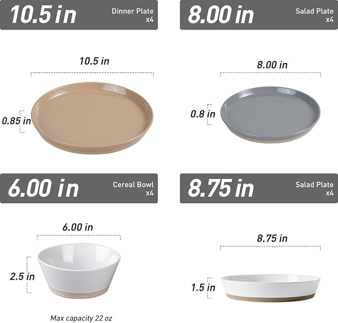 Famiware Saturn 16 Pieces Plates and Double Bowls Sets for 4, Stoneware Dinnerware Set with Pasta Bowl, Dish Set with Trim - Chip & Scratch Resistant, Microwave & Dishwasher Safe, Multi-color