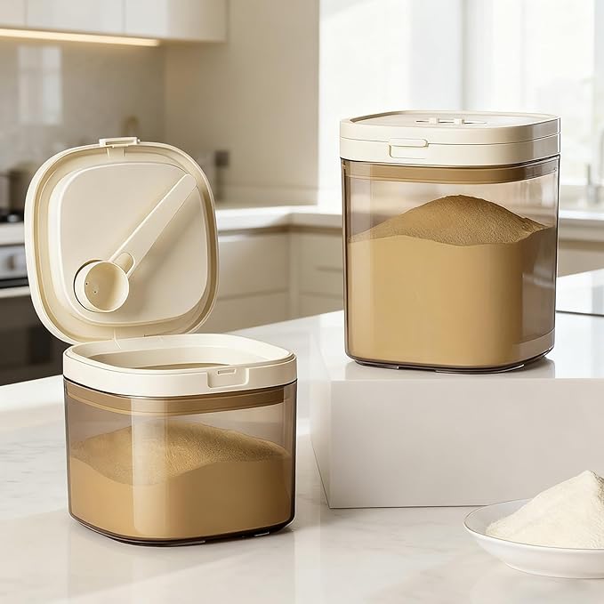 Airtight Brown Sugar Container with Clay Disc - 0.84 Qt (800 ml) Glass Jar, Moisture Proof Storage Keeps Sugar Soft - Includes 1 Clay Disc & Spoon for Flour, Coffee, Dry Food, Sugar