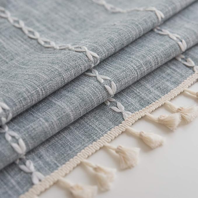 Pahajim Striped Tablecloth Rectangle with Tassels Thick Linen Cotton Table Cloth for Outdoor Picnic Dining and Holiday Kitchen Decor Rectangle/Oblong,55''x102'', 8-10 Seats