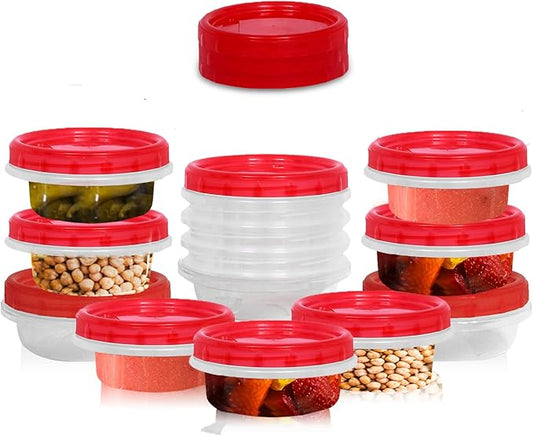 [Red - 12 Pk] Airtight Deli Containers with Lids Twist Lock Top Clear Food Storage for Meal Prep Snacks and Leftovers Freezer and Microwave Safe Stackable Leak-Resistant and 12 Pc. Set (8 Ounce)