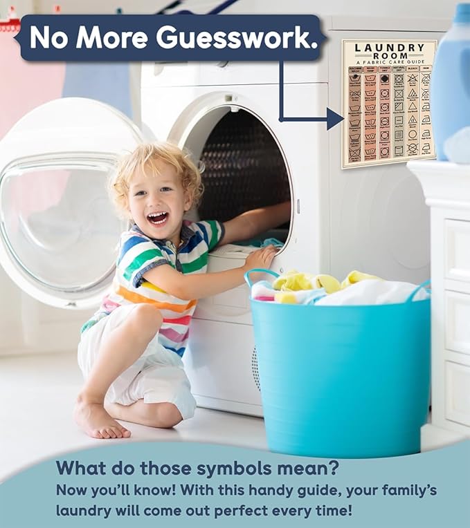 Laundry Symbols Guide Magnet - Laundry Magnet for Washing Machine - 6"x8" Helpful Clothes Laundry Magnet, Laundry Guide Magnet for Home, Washing Machine Magnet Laundry Symbols Wall Art