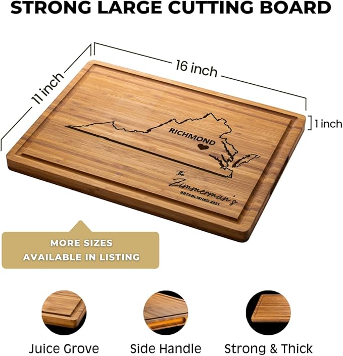 Virginia Cutting Board, Personalized Wooden States Decor, Bamboo Destination Souvenirs, State Shaped Famiy Long Distance Gifts, Virginia Beach Gifts
