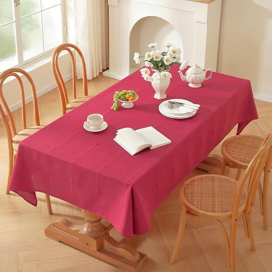 Zobesta Linen Table Cloth Rectangle Table 86 x 53 Inch, Cotton Linen Tablecloth Rectangle Heavy Weight Washable Farmhouse Soft Boho Red Tablecloth for Outdoor, Party, Holiday, Picnic, Dining