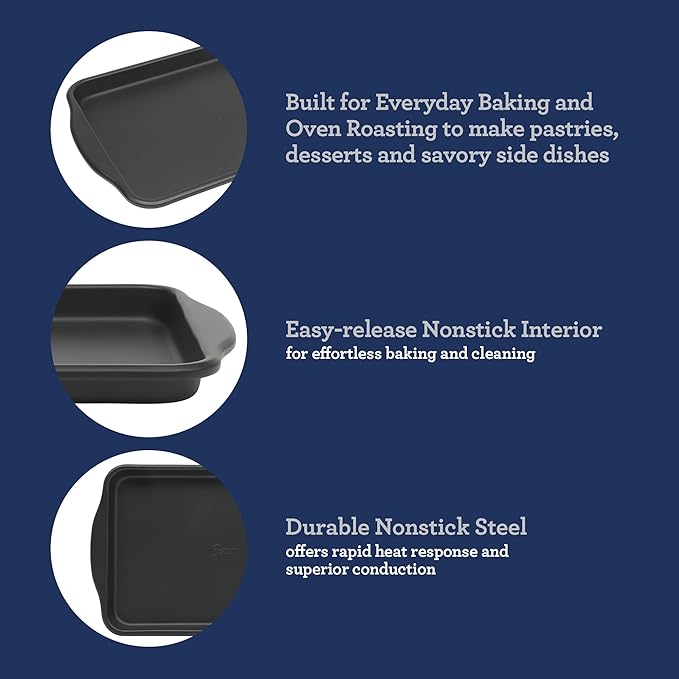 Oster Teston 13 x 9 Inch Cookie Sheet, Nonstick Carbon Steel Baking Pan, Matte Black, PFAS-Free, Warp-Resistant, Easy Clean Bakeware