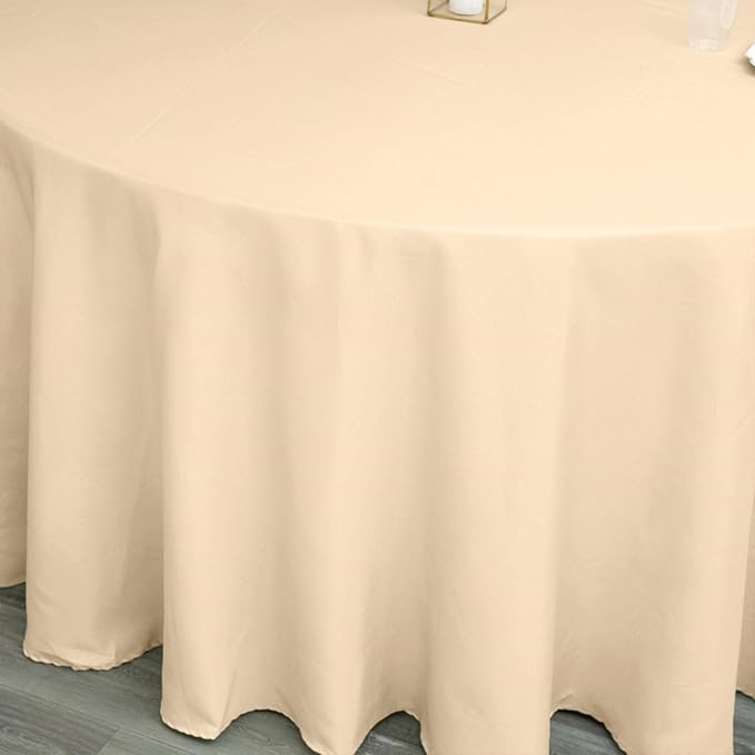 Efavormart 120" Wholesale Round Tablecloth Polyester Round Table Linens for Wedding Party Banquet Restaurant - Beige