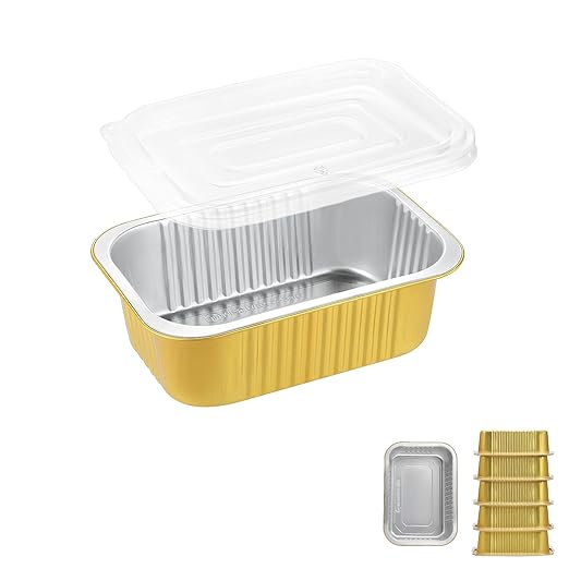 6" x 4" Heavy Duty Aluminum Foil Pans with Lids (5 Pack) | 2X Thicker Reusable Disposable Containers, 31oz Meal Prep Tins for Oven, Grill, Microwave, Freezer & Baking