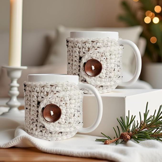 Nandy’s Nook Handmade Mug Cozy Set (2 Pack) – Crochet Coffee & Tea Sleeves, Warm Winter Valentine Gift for Her, Custom Color Options