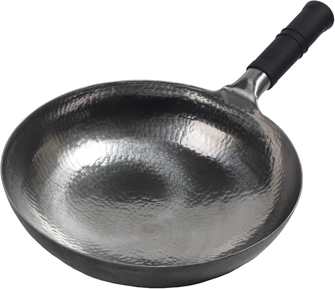 Wok pan 5th Generation, Traditional Hand Hammered Uncoated Carbon Steel Pow Wok with one piece Steel Handle one piece pan (13.3 Inch, Round Bottom) 1.8 mm thickness
