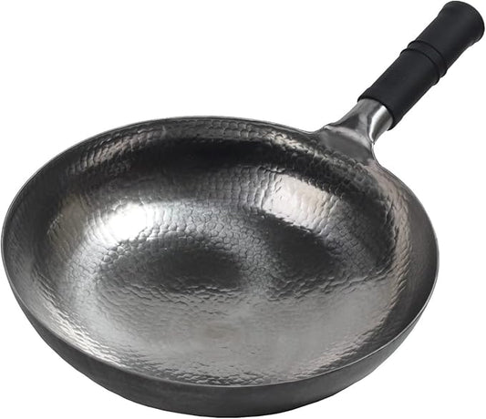 Wok pan 5th Generation, Traditional Hand Hammered Uncoated Carbon Steel Pow Wok with one piece Steel Handle one piece pan (13.3 Inch, Round Bottom) 1.8 mm thickness