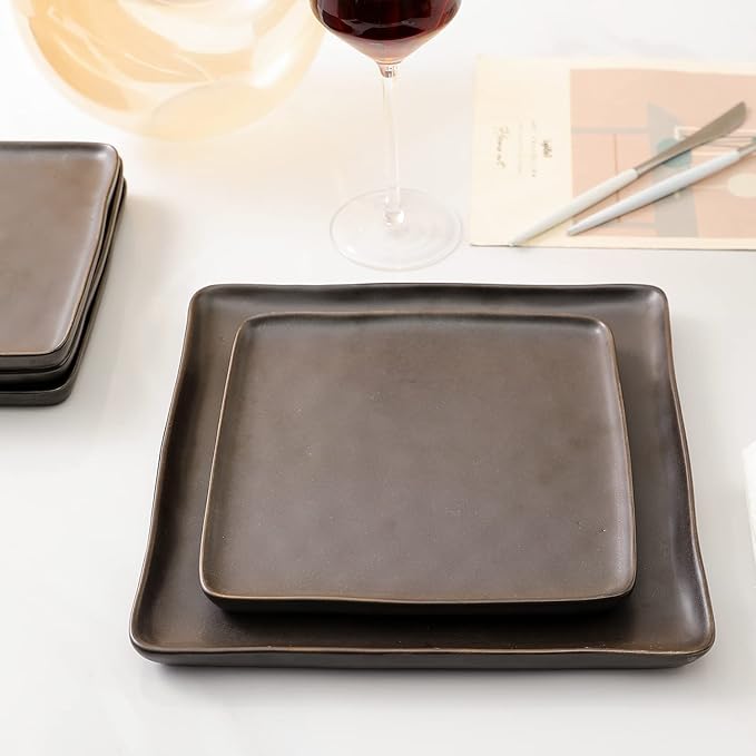 Stone lain Grace Square Stoneware Dinnerware Set, 24 Piece Service For 8, Brown