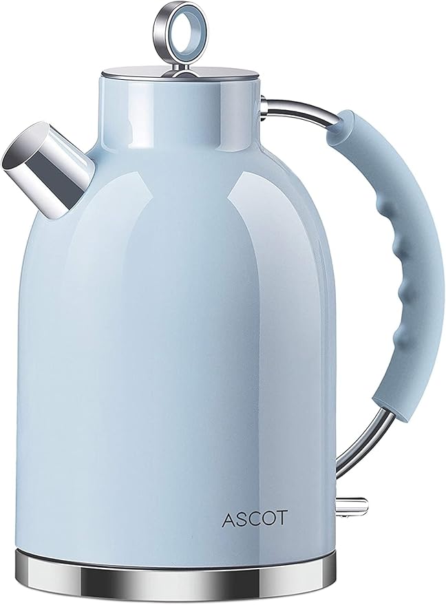 ASCOT Electric Kettle, Stainless Steel Kettle Water Boiler, Fast Boiling Kettle, 1.5L, 1500W, BPA-Free, Cordless, Automatic Shutoff, Boil-Dry Protection(Blue)