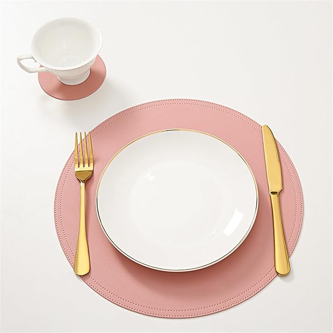 Color Tableware Pad Placemat PU Leather Table Mat Heat Insulation Non-Slip Bowl Coaster Kitchen(Black)