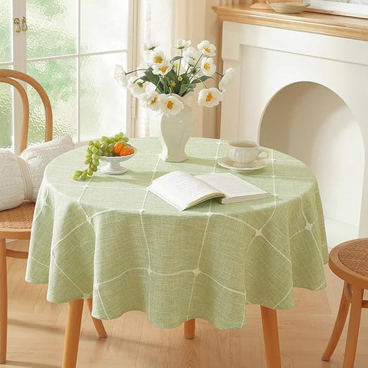 Zobesta Linen 70 Inch Round Table Cloth Green Plaid, Cotton Green Linen Green Tablecloth Round Boho Tablecloth for Outdoor, Party, Holiday, Picnic, Dining