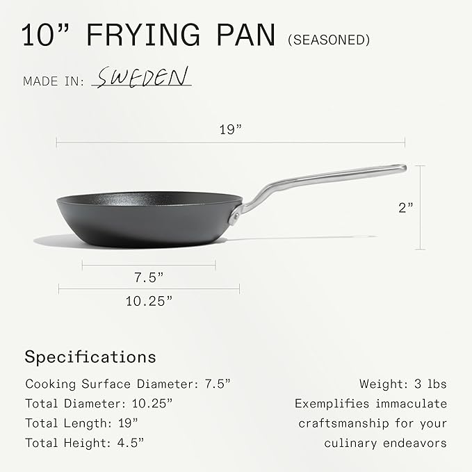 Made In Cookware - Seasoned 10" Blue Carbon Steel Frying Pan - (Like Cast Iron, but Better) - Professional Cookware - Crafted in Sweden - Induction Compatible