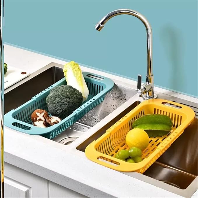 JSEIAJB Telescopic Vegetable Basket, Vegetable Washing Basket, Cabbage Basket, Drain Basket, Double-Layer Vegetable(D)