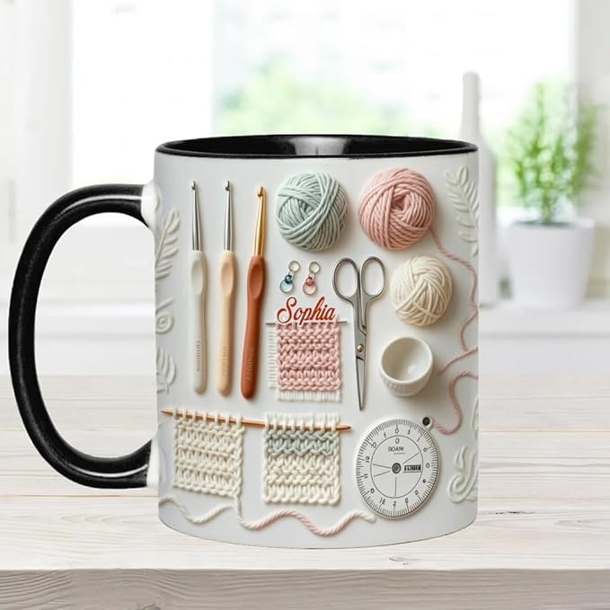 Love Crocheting - Personalized Accent Mug, Customized Crochet Coffee Mug for Women, Crocheting Women Coffee Cup, Personalized Knitting Mug for Mom Grandma, Crochet Lover Gifts on Christmas