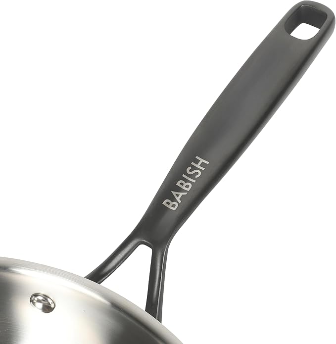 Babish 10-Inch Tri-Ply Stainless Steel Frying Pan With Black Handle – Professional Grade Skillet for Searing, Sautéing & Everyday Cooking