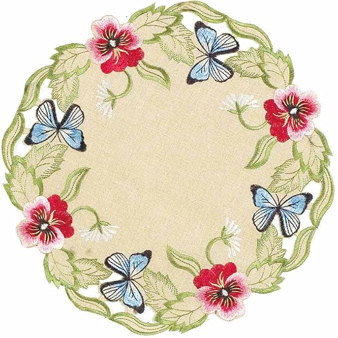 Decozen Set of 12 Doilies for Table, Lace Doilies - Rustic, Crochet, Farmhouse, Kitchen, Round Table Placemats - Valentines Day Decorations - 15 inch Gold Beige, The Maliana Collection