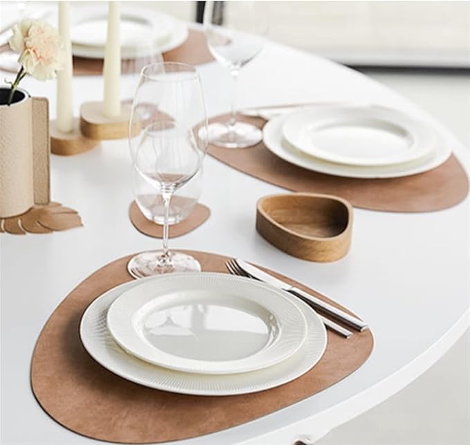Faux Fur Placemats and Coasters Set of 1/4/6 Drop-Shaped Food Grade Table Plate Mats Kitchen Accessories Coaster Cup(CO Brownness,6 Sets)