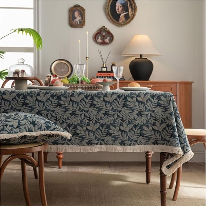 Rectangular Tablecloth Blue Leaf Plant Tablecloth Thick Tablecloth Jacquard Thickened Suitable for Living Room(Style10,100 * 140cm)
