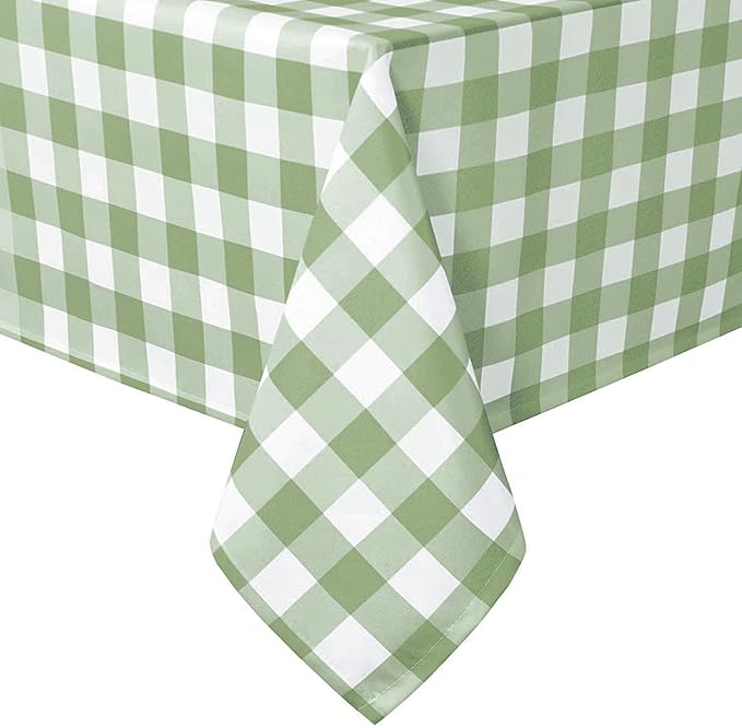 Hiasan Checkered Tablecloth Rectangle, 60 x 140 Inch - Waterproof, Wrinkle Resistant and Washable Gingham Table Cloth for Outdoor Picnic, Kitchen and Holiday Dinner, Sage Green and White
