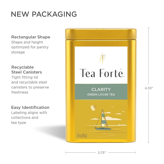 Tea Forte Clarity Premium Loose Leaf Caffeinated Green Tea Blend Canister, Makes 35-50 Cups