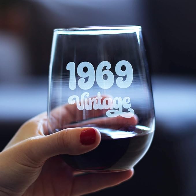 Bevvee Vintage 1969 Stemless Wine Glass - 57th Birthday Gifts for Women & Men Turning 57 - Bday Party Decor - Large 17 oz
