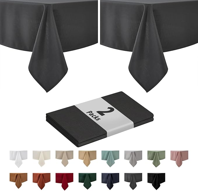 maxmill 2 Pack 60 x 84 Inch Charcoal Faux Linen Textured Rectangle Tablecloth Water Resistant Wrinkle Free Spill-Proof, Soft Table Cloth for Dining Room Decoration, Banquet Parties Holiday Dinner