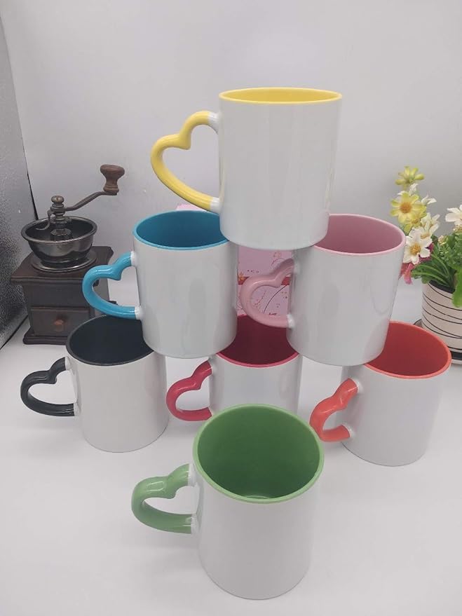 Ceramic Mug DIY Photo Heart Shape Handle Color Inside and Color Hand Cup Customized Pictures Logo Name Text Creative Cut Gifts(Red-1)