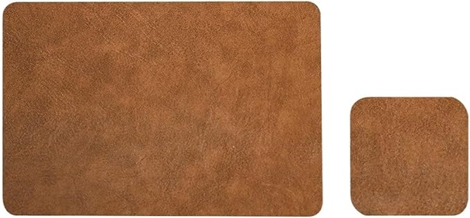 Classic Leather Placemat Sets for Dinging Table Rectangle Circular Table Mat Square Coasters Waterproof Oil-Proof Anti- Pad(A Dark Brown)