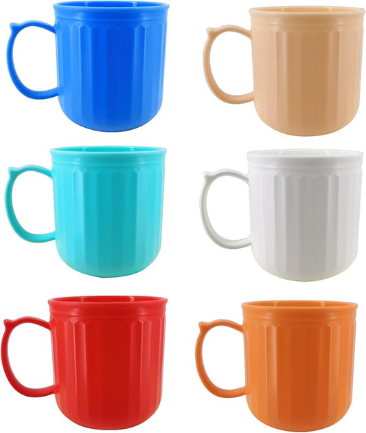 16 oz Plastic Coffee Mugs set of 6, Unbreakable Plastic Coffee Cups, Reusable Drinking Cup for Kitchen, Camping, Travel, BPA Free and Microwave & Dishwasher Safe