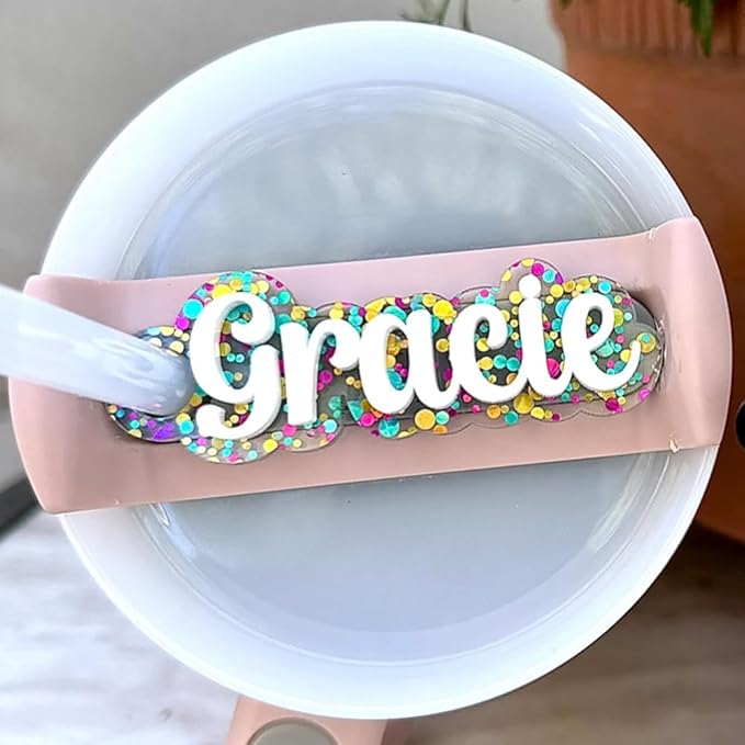 3D Personalized Name Tag for Stanley Cup 30 40 oz, Custom Name Plates for Stanley - Glitter - Tumbler Lid Topper, Cup Accessories
