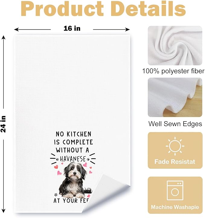 Havanese Funny Dog Kitchen Towels - Havanese Waffle Weave Dish Towels for Bathroom,A Kitchen is Not Complete Without A HavaneseDish Towel,Dog Lovers Gift,16×24 Inch