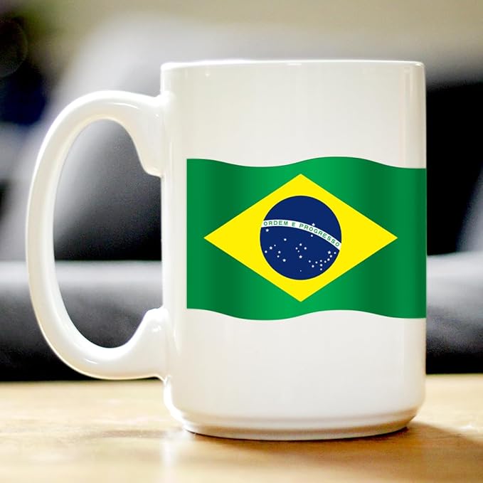 Brazil Flag Coffee Mug - Brazil Souvenirs and Brazilian Gifts for Women and Men - Large 15oz White Ceramic