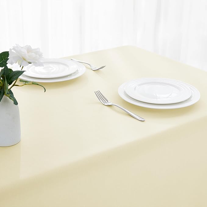 Faux Linen Tablecloths for Rectangle Tables, 2 Pack Burlap Textured Table Cloths Washable Farmhouse Table Cover Water Resistant for Dining, Wedding, Outdoor(Ivory, 52"×70")